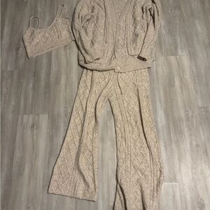 Cozy Tan Cable Knit Three Piece Set